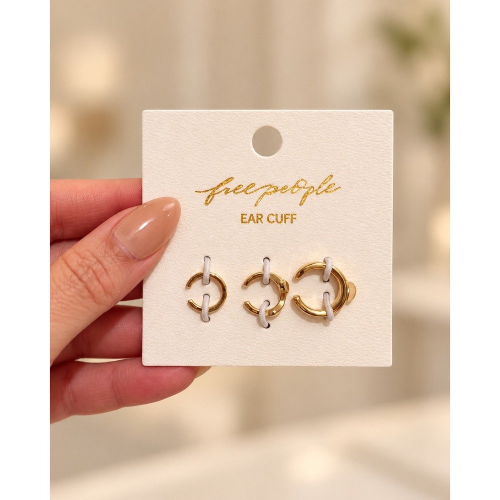Free People Gold Tone Ear Cuff Set of 3 Stackable Minimalist NWT